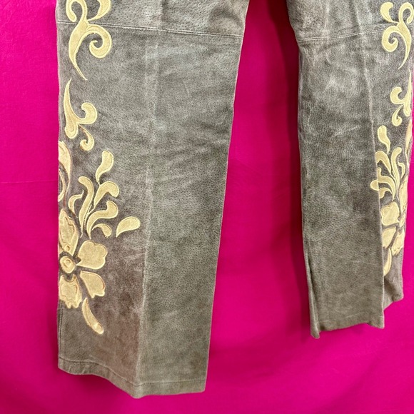 Vintage Suede Leather Pants Embroidered Appliqué Women's 14 Y2K Boho Western - Picture 6 of 17